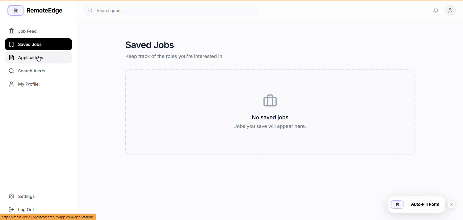 Remote Edge Saved Jobs screen for managing roles a candidate wants to revisit